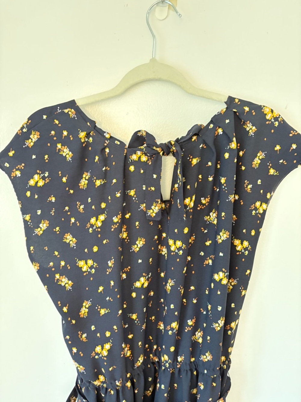 LC Lauren Conrad Navy Dress with Yellow Floral Print and Tie Waist - Picture 6 of 6